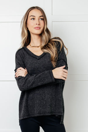 Zenana Basically Freezing Brushed Ribbed Hacci Top in Black