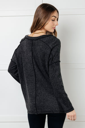 Zenana Basically Freezing Brushed Ribbed Hacci Top in Black