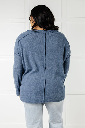 Zenana Basically Freezing Brushed Ribbed Hacci Top in Dusty Blue