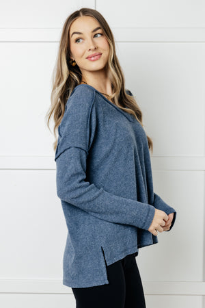 Zenana Basically Freezing Brushed Ribbed Hacci Top in Dusty Blue