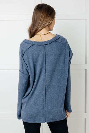 Zenana Basically Freezing Brushed Ribbed Hacci Top in Dusty Blue