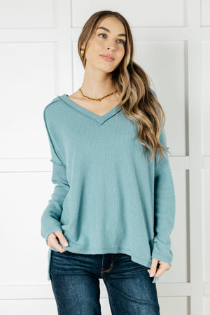 Zenana Basically Freezing Brushed Ribbed Hacci Top in Dusty Teal