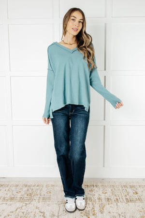 Zenana Basically Freezing Brushed Ribbed Hacci Top in Dusty Teal