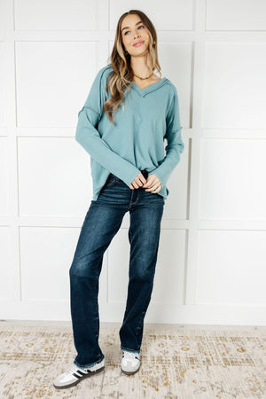 Zenana Basically Freezing Brushed Ribbed Hacci Top in Dusty Teal