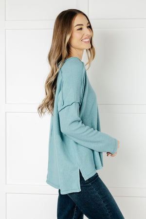 Zenana Basically Freezing Brushed Ribbed Hacci Top in Dusty Teal