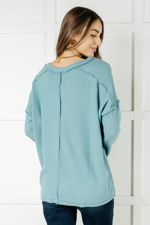 Zenana Basically Freezing Brushed Ribbed Hacci Top in Dusty Teal