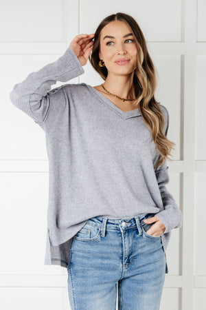 Zenana Basically Freezing Brushed Ribbed Hacci Top in Heather Grey