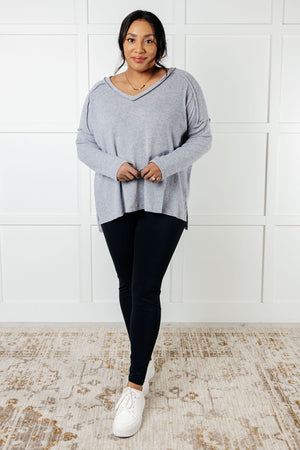 Zenana Basically Freezing Brushed Ribbed Hacci Top in Heather Grey