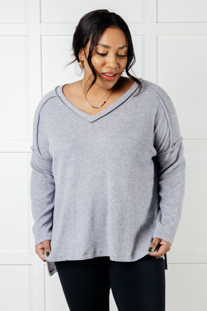 Zenana Basically Freezing Brushed Ribbed Hacci Top in Heather Grey