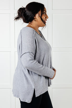 Zenana Basically Freezing Brushed Ribbed Hacci Top in Heather Grey