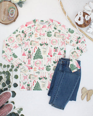 PREBOOK Blair Long Sleeve Top - Pink Pine Noel