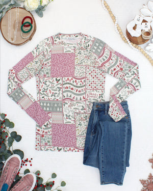 PREBOOK Blair Long Sleeve Top - Holiday Patchwork