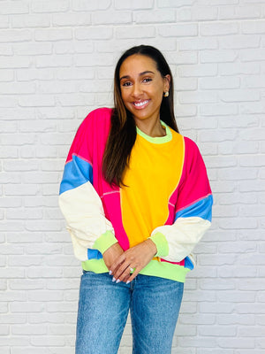 Blockbuster Color Block Pullover in Bright