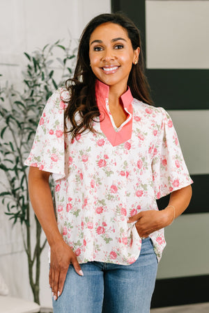 Blooming Season Split Neck Floral Blouse