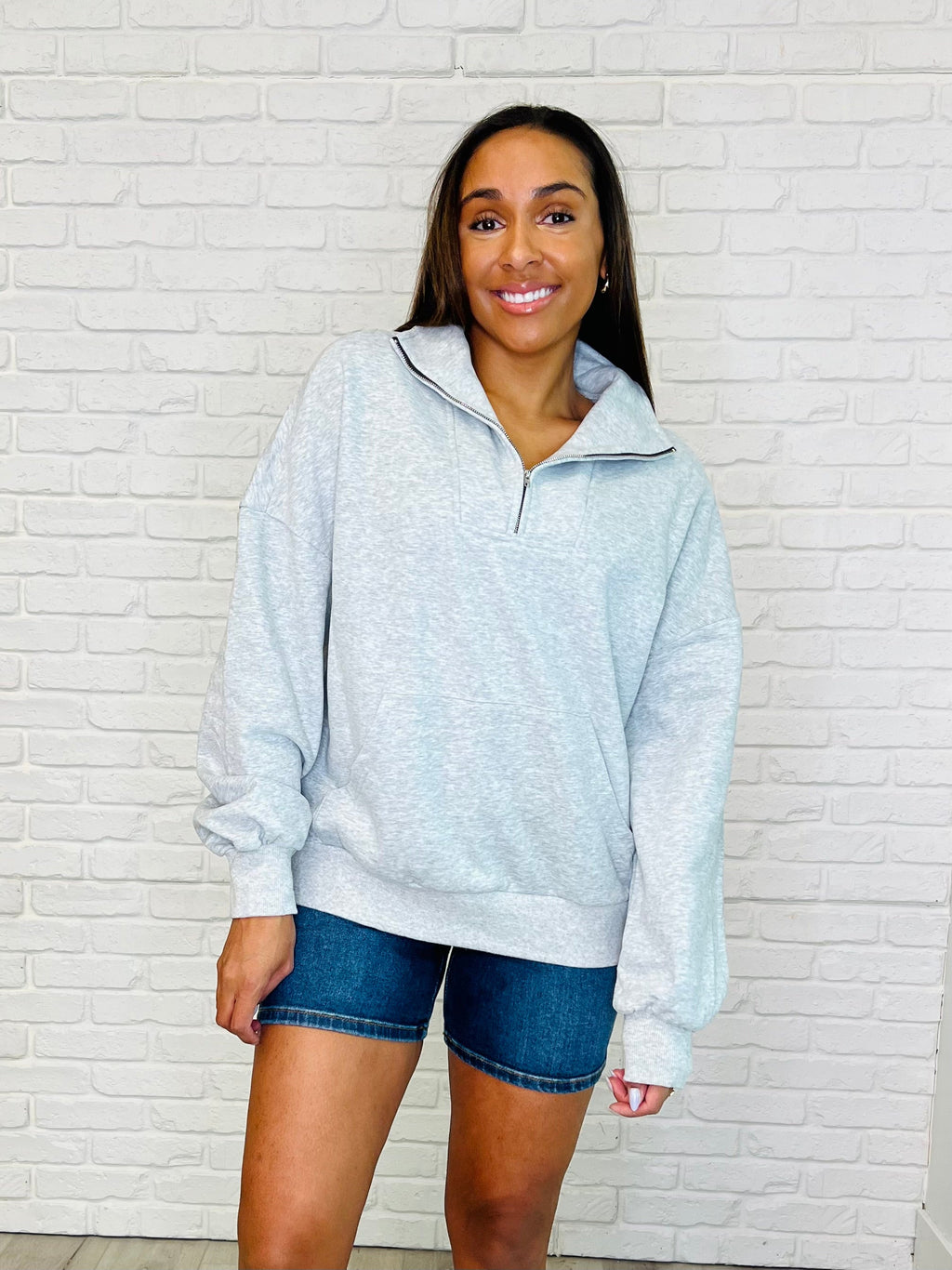 Bonbon Delight Half Zip Pullover in Grey