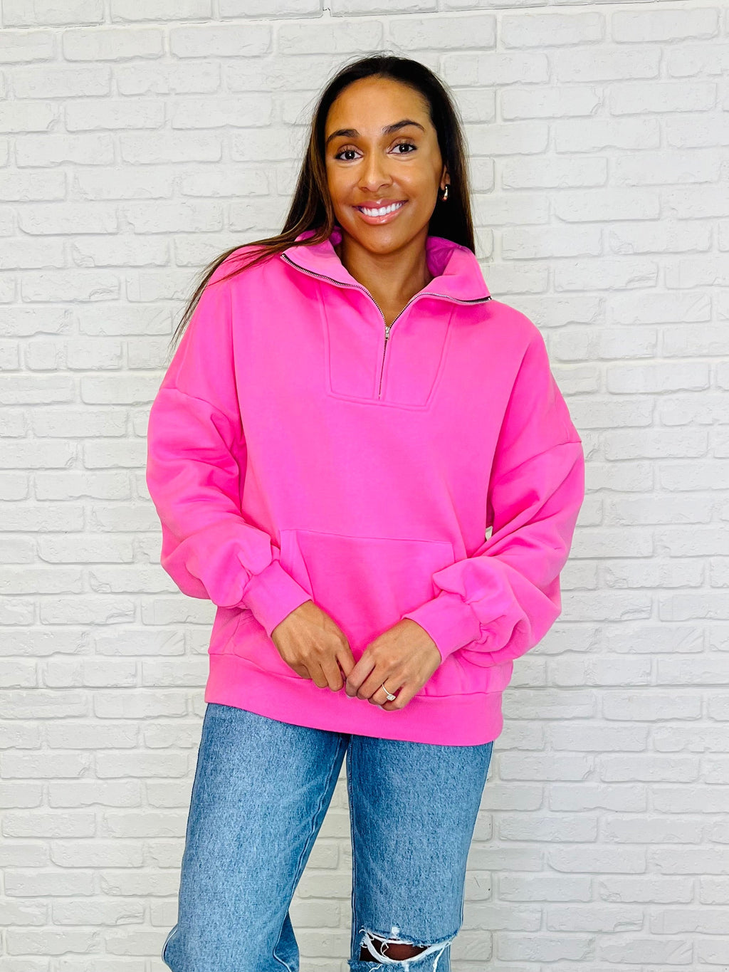 Bonbon Delight Half Zip Pullover in Pink