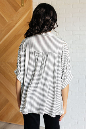 Zenana Boxy Striped Button Up in Black