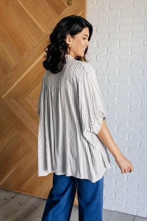 Zenana Boxy Striped Button Up in Mocha