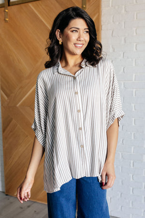 Zenana Boxy Striped Button Up in Mocha