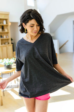 Boxy V Neck Boyfriend Tee In Charcoal