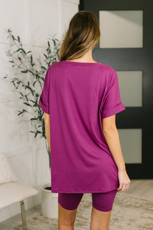 Buttery Soft V-Neck Bike Short Set in Lt Plum