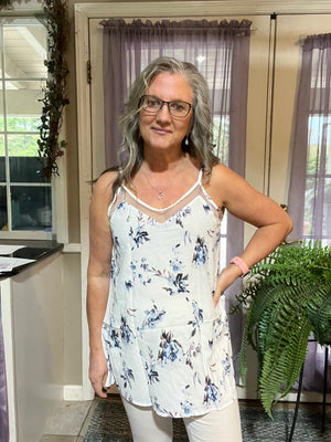 Floral Spliced Mesh Cami White Floral