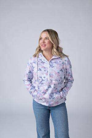 HalfZip Hoodie - Ditsy Blush Floral by Michelle Mae