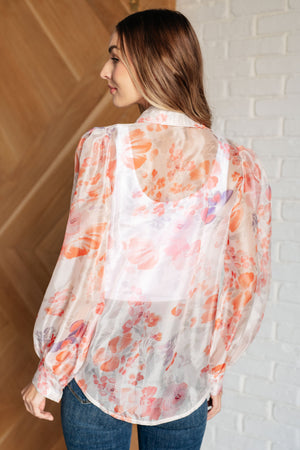 Call Me Back Sheer Floral Button Up Blouse