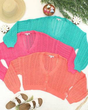 Callie Cropped Cardigan - Aqua by Michelle Mae