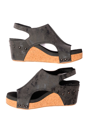 Carley Wedge Sandals in Black Metallic by Corky's