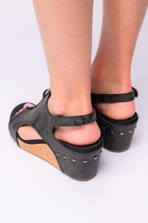 Carley Wedge Sandals in Black Metallic by Corky's