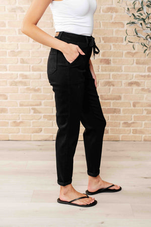 Judy Blue High Waist Double Cuff Joggers in Black