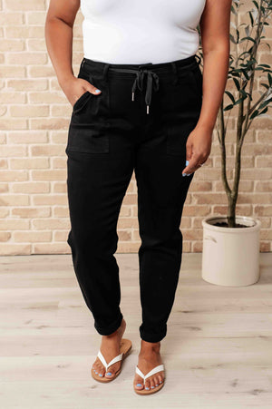 Judy Blue High Waist Double Cuff Joggers in Black