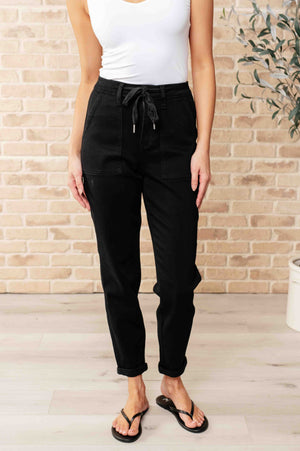 Judy Blue High Waist Double Cuff Joggers in Black