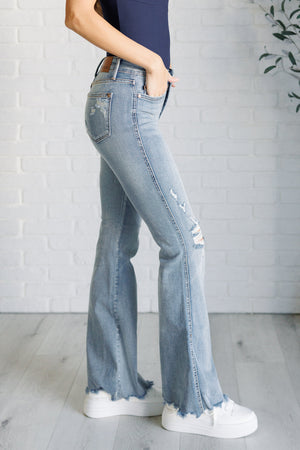 Judy Blue Mid Rise Control Top Distressed Flare Jeans