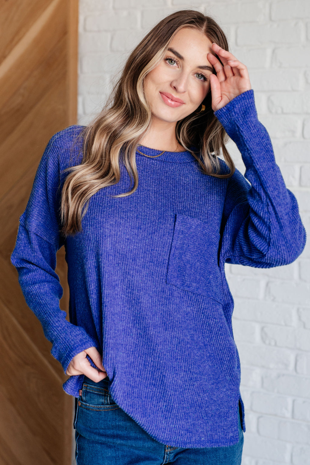 Zenana Casual Tuesday Ribbed Knit Sweater in Bright Blue