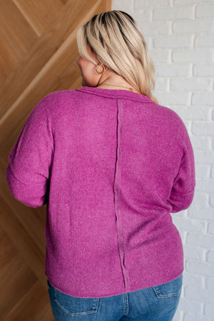 Zenana Casual Tuesday Ribbed Knit Sweater in Light Plum