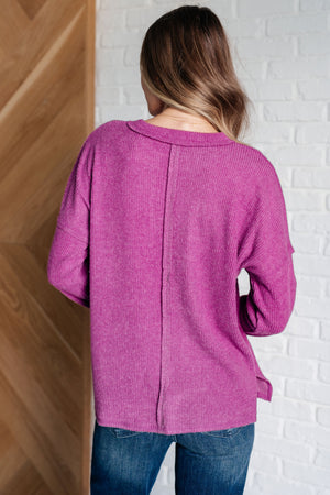 Zenana Casual Tuesday Ribbed Knit Sweater in Light Plum