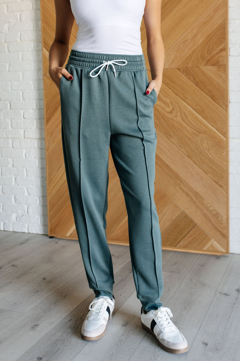 Zenana Center Seam Scuba Joggers in Ash Jade