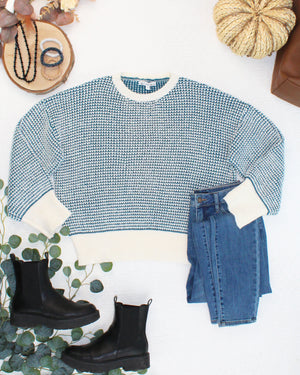 Charlotte Sweater - Teal and Ivory by Michelle Mae