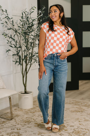 Check Hers Round Neck Top in Orange