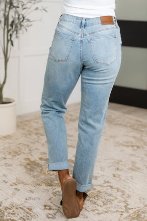Judy Blue Mid Rise V-Front Cool Denim Boyfriend Jeans