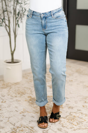 Judy Blue Mid Rise V-Front Cool Denim Boyfriend Jeans