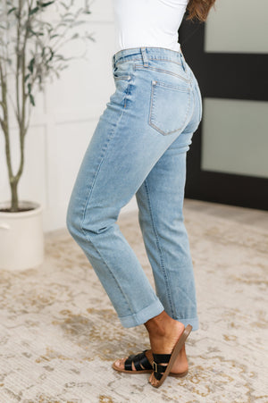 Judy Blue Mid Rise V-Front Cool Denim Boyfriend Jeans