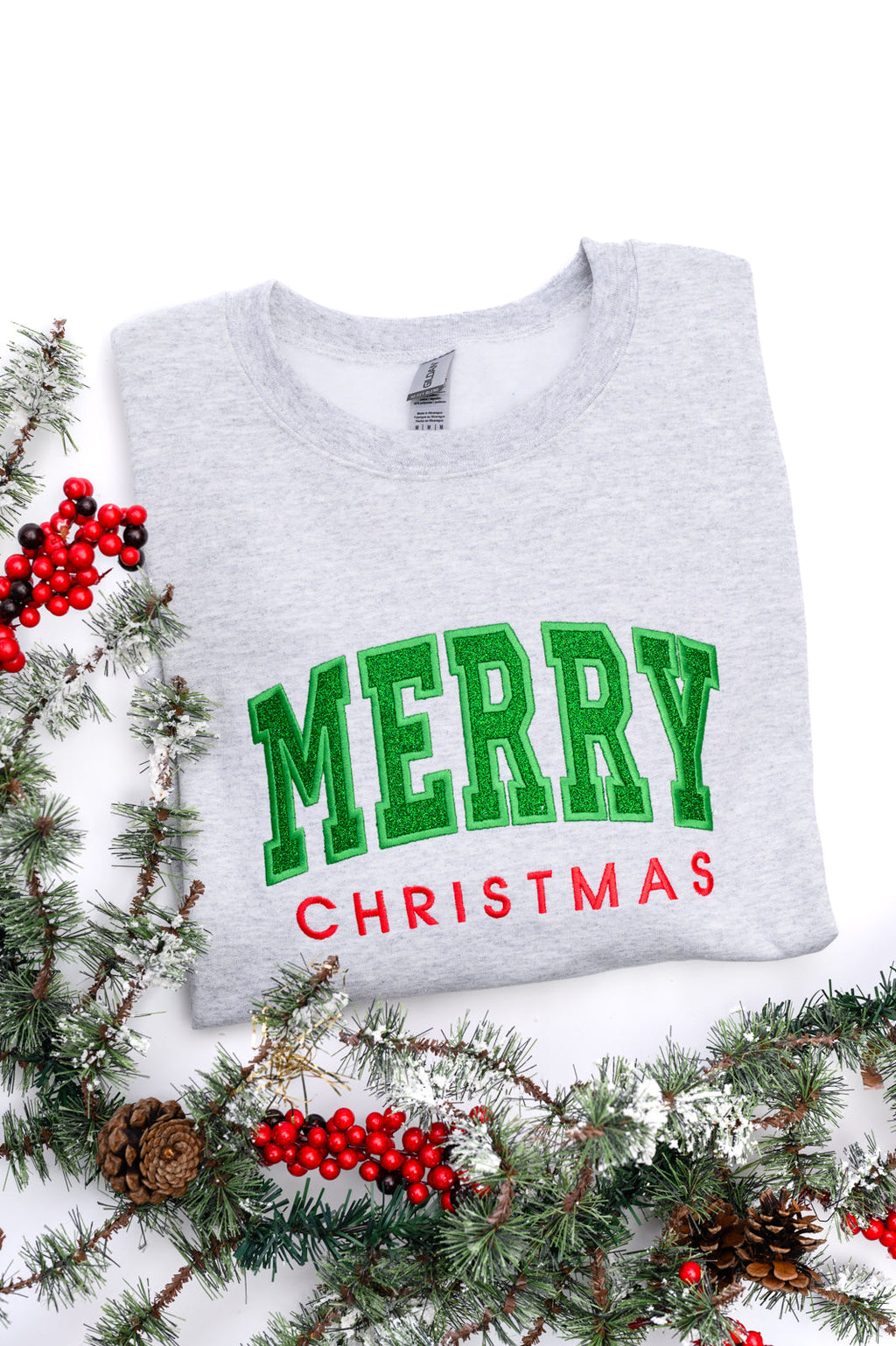 PREORDER: Embroidered Merry Christmas Glitter Applique Sweatshirt