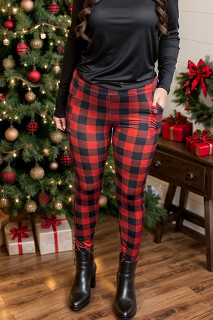 Classically Stylish - Red Plaid Leggings