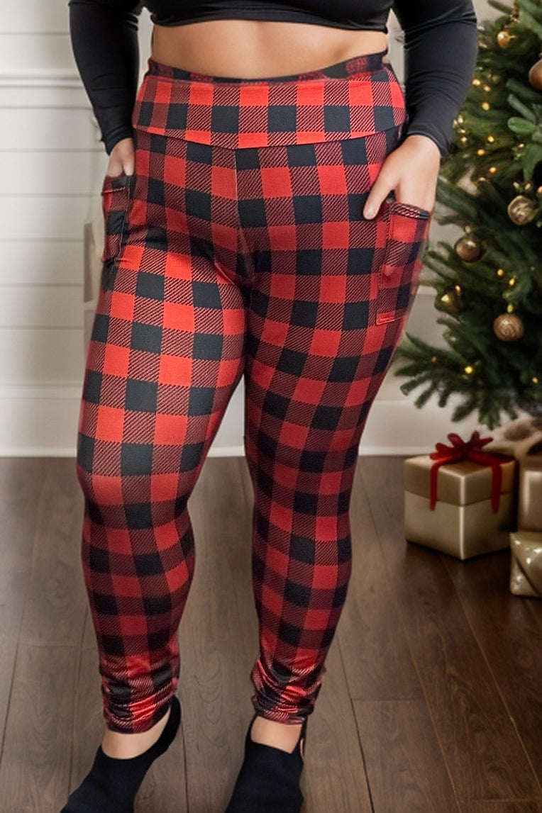 Classically Stylish - Red Plaid Leggings