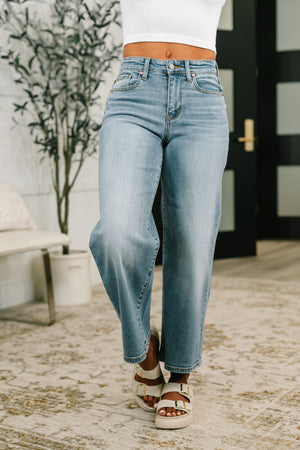 Judy Blue Mid Rise Claudia Wide Leg Ankle Jeans