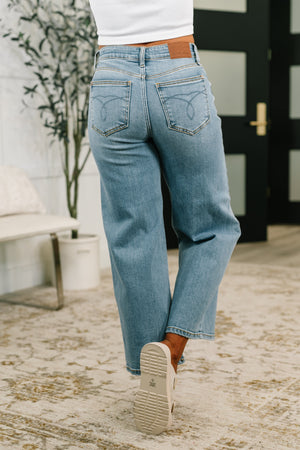 Judy Blue Mid Rise Claudia Wide Leg Ankle Jeans