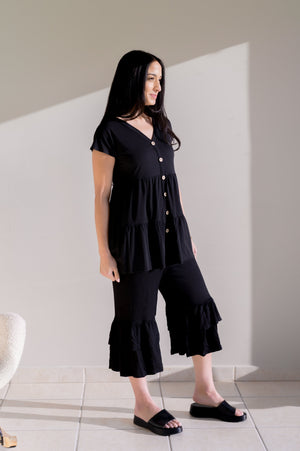 Cloudbound Babydoll Button Top Black